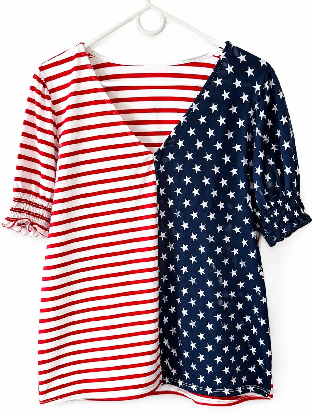 July 4th Top Red & Navy Star-Striped V-Neck Blouse